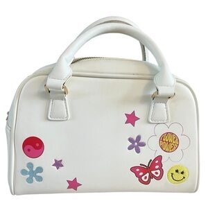 White and Pink Satchel with Colorful Embellishments by Skinny Dip
